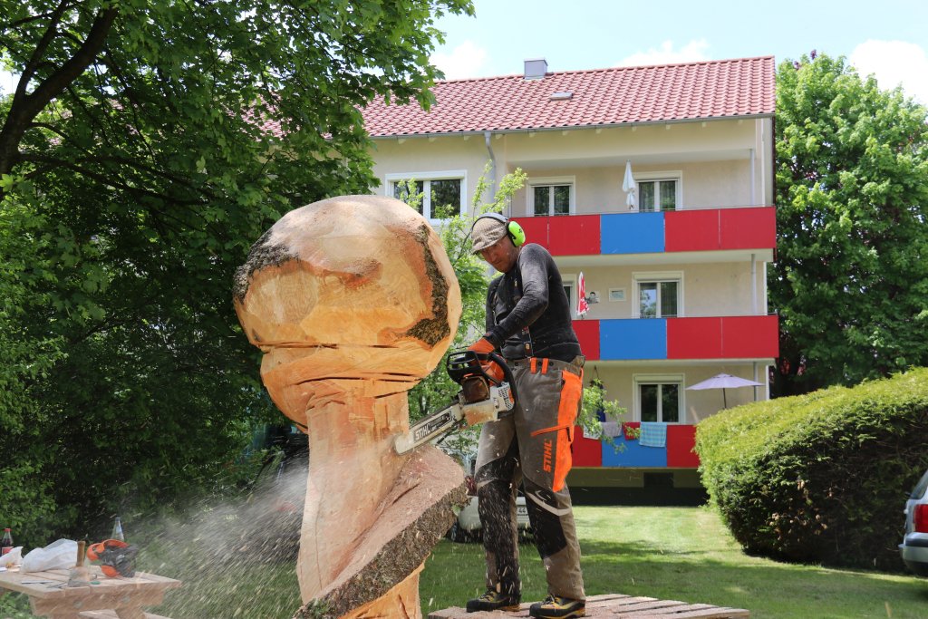 Kunstwerke aus gefällten Eschen