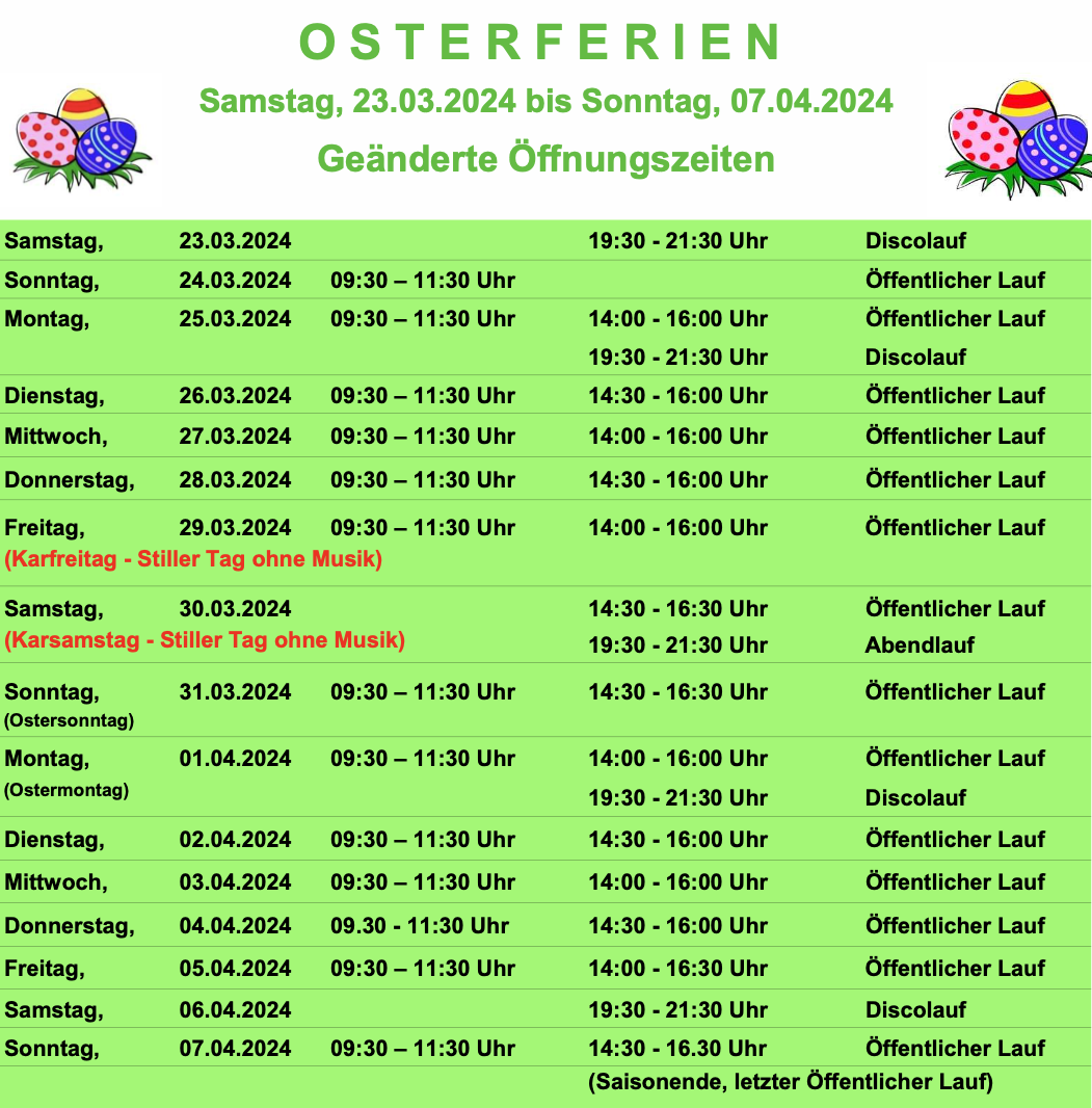 Eislaufzeiten Osern 2024